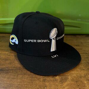 LA Rams Hat Cap Snap Back Black 9Fifty Super Bowl LVI Champs Flat Bill High Dom